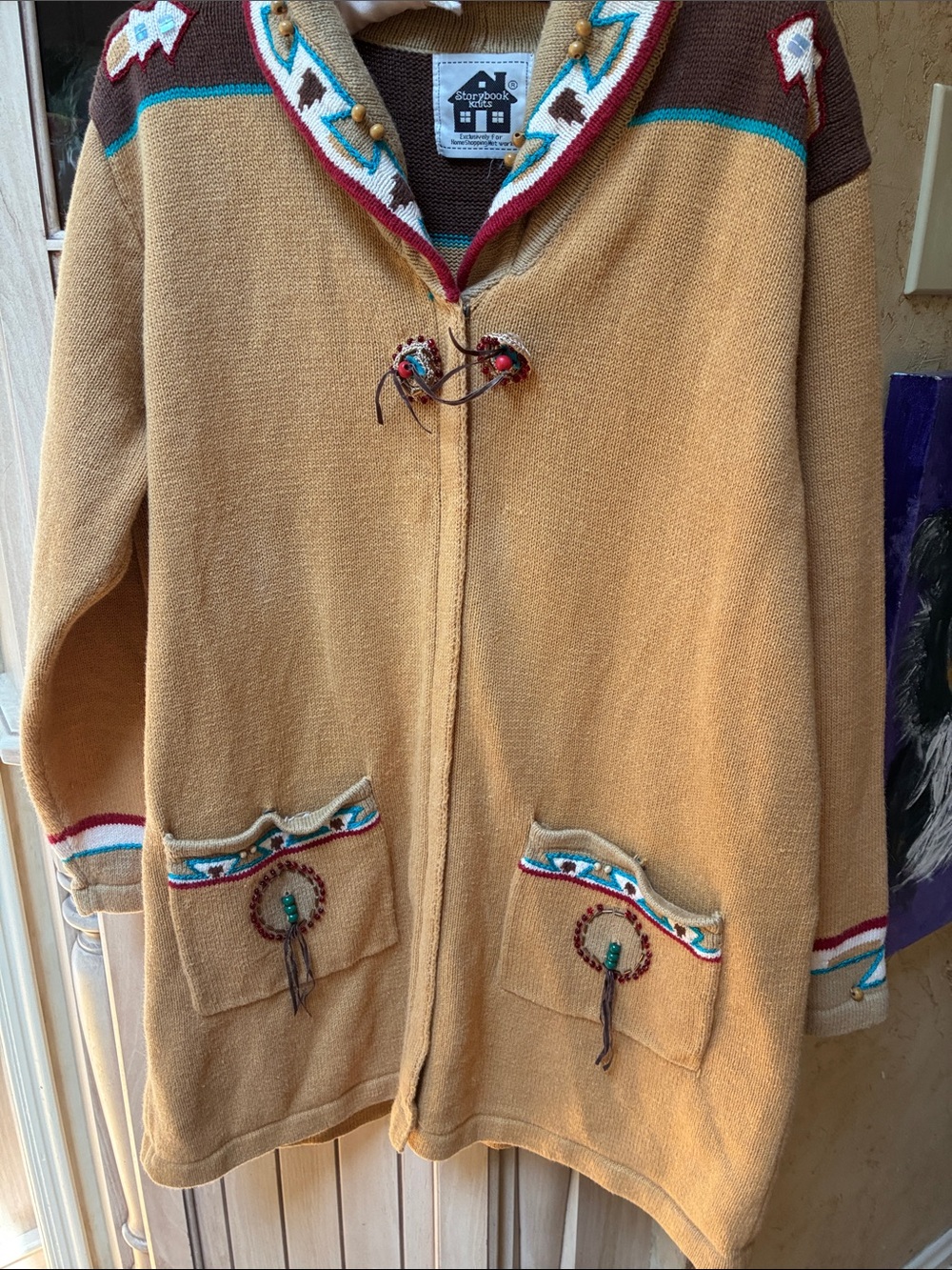 Storybook Knits Mustard Tan Western-Accent Cardigan